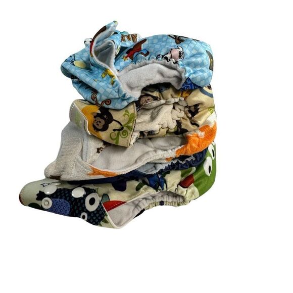 Set Of 5 Reusable Baby Cloth Diapers Fun Prints Cowboys Monkeys Robots Dinosaurs - Picture 8 of 8